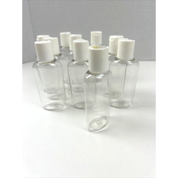 Lot 12 Clear PET 4 oz Plastic Dispensing Bottle w White Disc Top Cap Oval - Picture 1 of 5